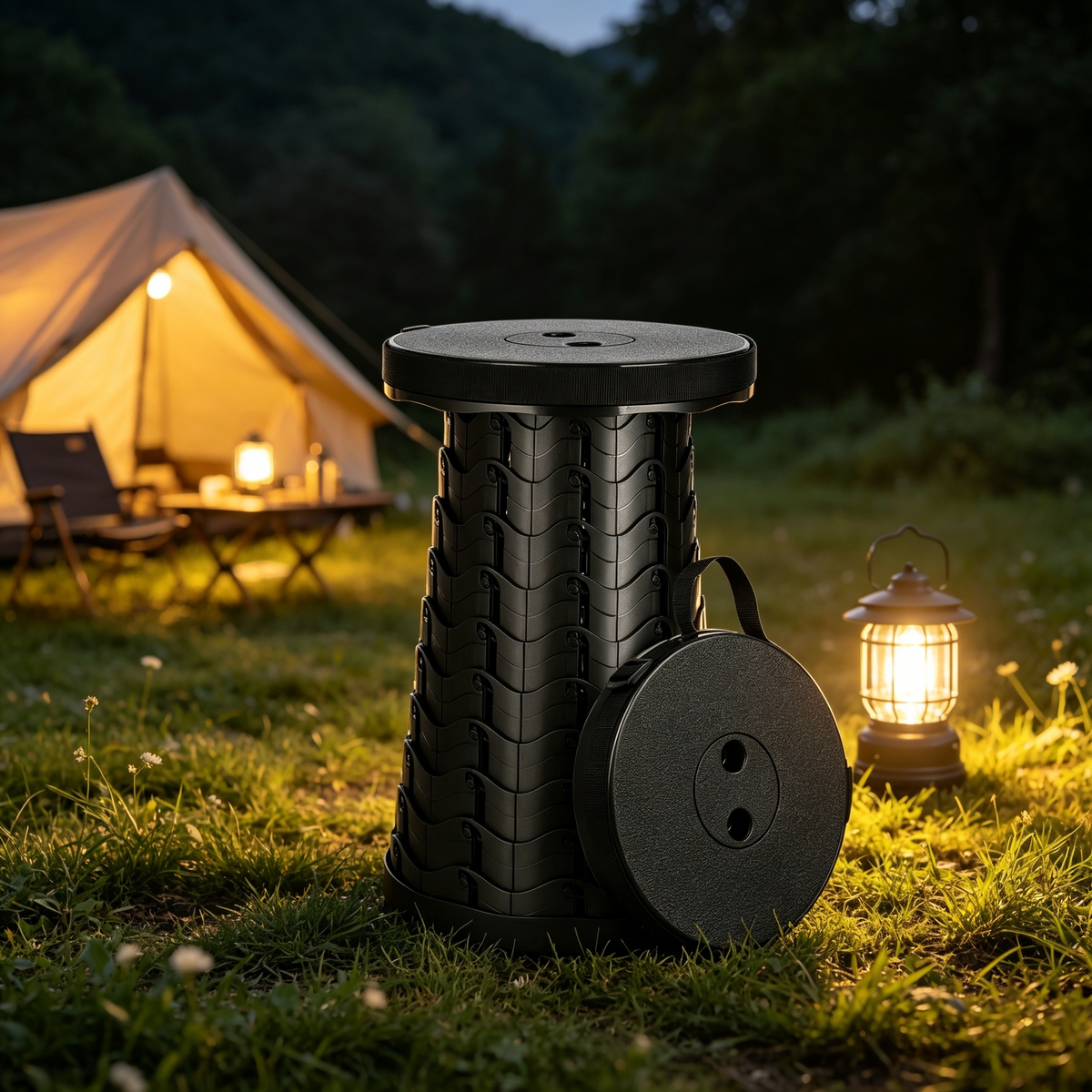 Randaco Faltbarer Teleskophocker tragbarer Camping‑Hocker Tragfähigkeit 150kg