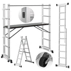 Randaco Gerüst 4‑in‑1 Mehrzweckleitern aluminium 6+6 Stufen mit Plattform & Rollen bis 150 kg belastbar