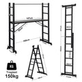 Randaco Gerüst 4‑in‑1 Mehrzweckleitern aluminium 6+6 Stufen mit Plattform & Rollen bis 150 kg belastbar